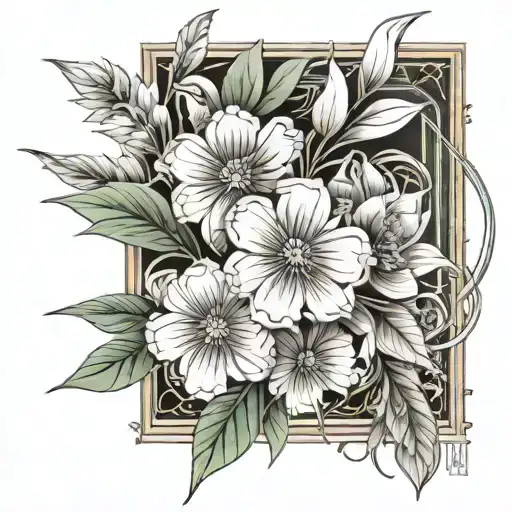 Incorporate Elements Of Art Deco Architecture In The Background Of A Realistic Floral Design