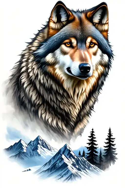 Wolf And Mountains And Trees