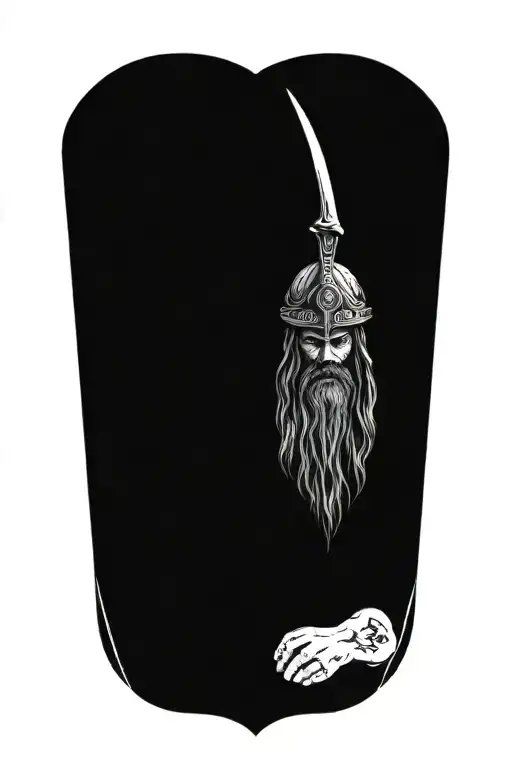 Viking With A Skull With Long Hair Holdiing A Sword