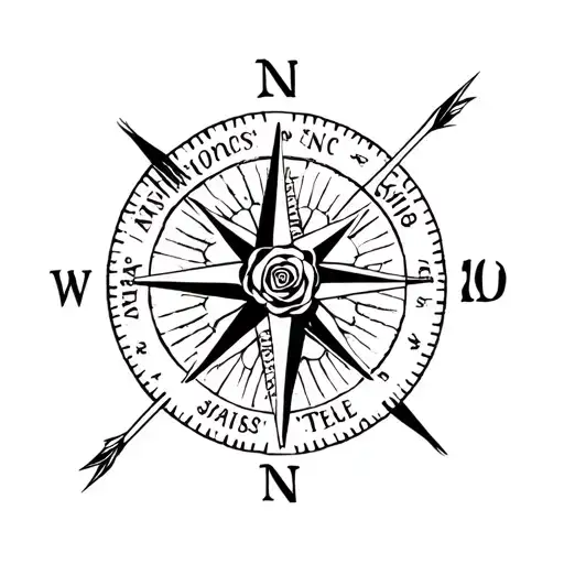 Simple Compass Cross With Arrow Pointing North With Rose And Name Harsh