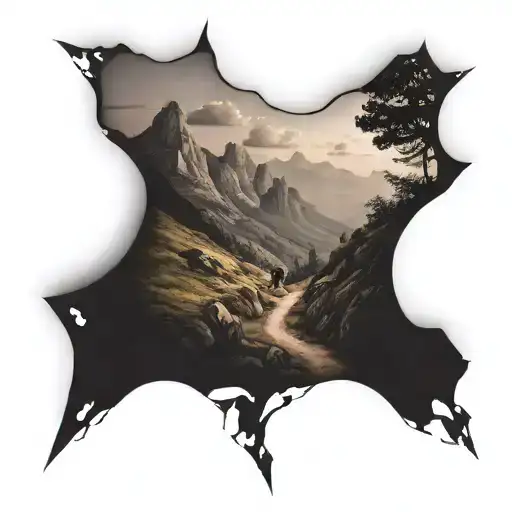 A Hiking Trail Winding Through A Mountain Landscape With A Hidden Cat Silhouette