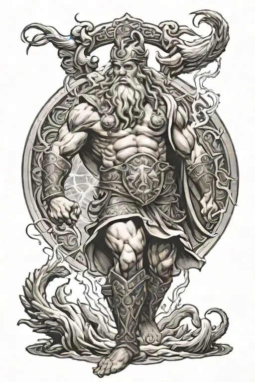 Zeus Holding A Lightning And A Viking Warrior