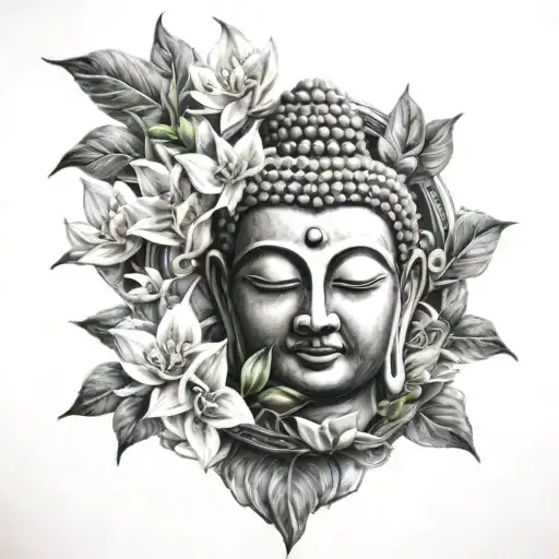 Buddha Surrounded By Flowers