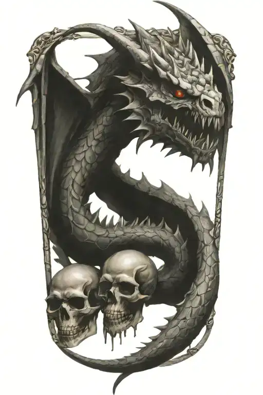 Midevil Dragon Surround By Skulls