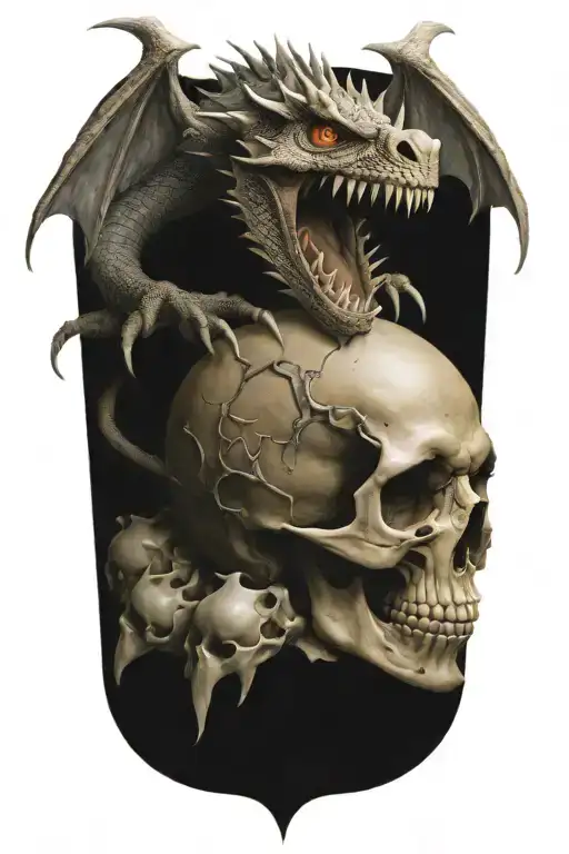 Dragon Crushing A Skull In Its Talons Surround By Skulls