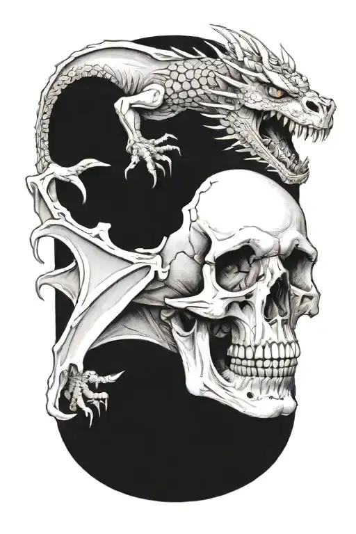 Dragon Crushing A Skull In Its Talons Surround By Skulls