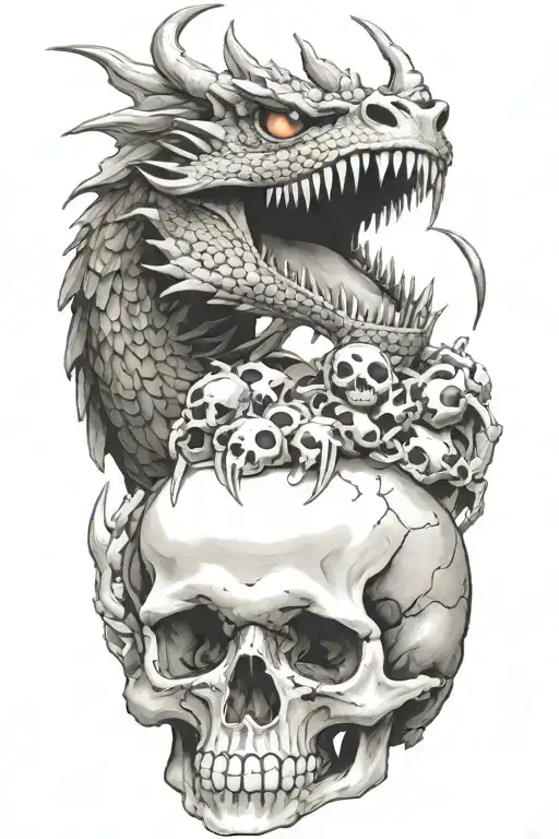 Dragon Crushing A Skull In Its Talons Surround By Skulls