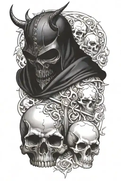 Midevil Knight Surrounded By Skulls