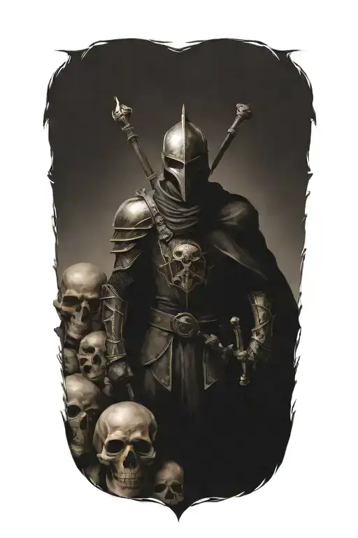 Midevil Knight Surrounded By Skulls