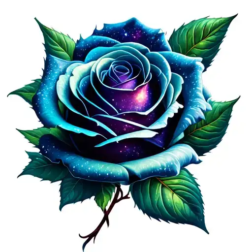 Galaxy Rose With Green Leaves