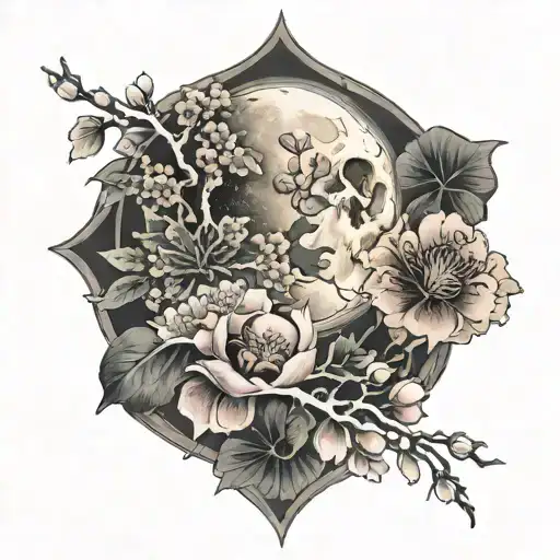 Background Moon And Japanese Lotto Flower