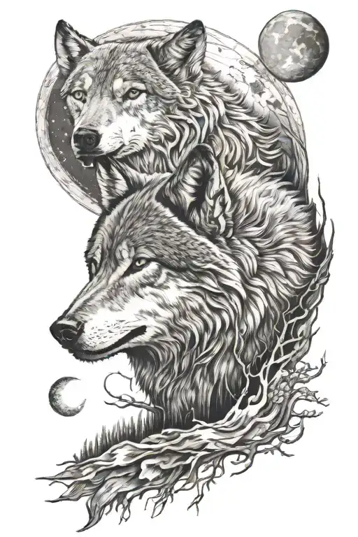Wolf And Moon