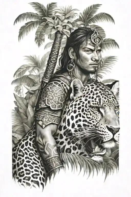 Warrior In The Jungle With Leopard