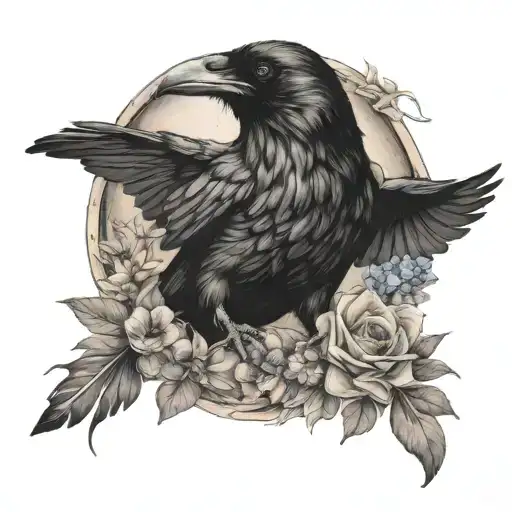 Raven With Bread And Flowers