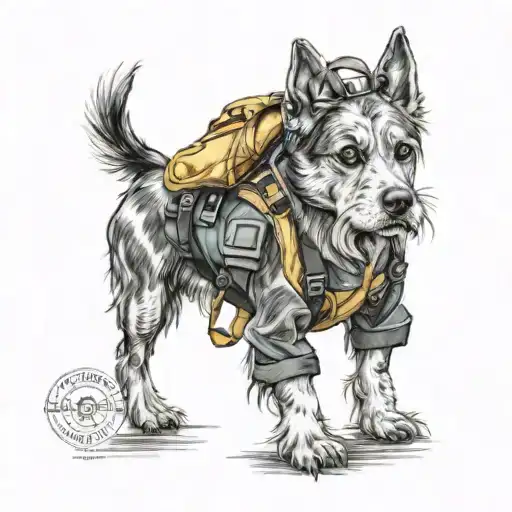 A Realistic Portrait Of A Dog Wearing A Hiking Backpack