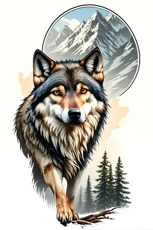 Wolf And Woods And Mountains