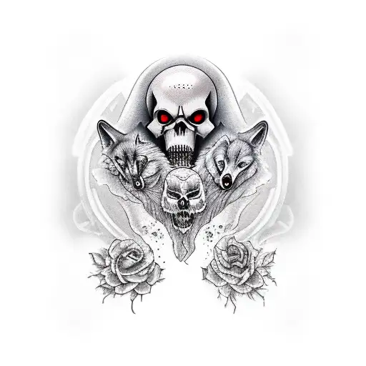 Grim Reaper Embracing Wolf