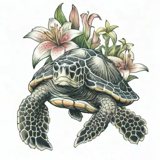 Sea Turtle With Stargazer Lily As The Shell