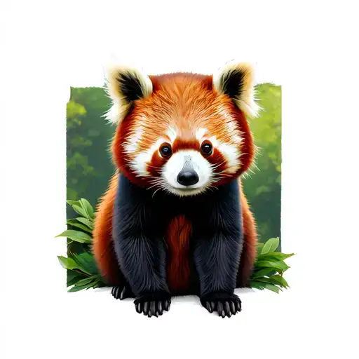 Red Panda Sitting With Bambo