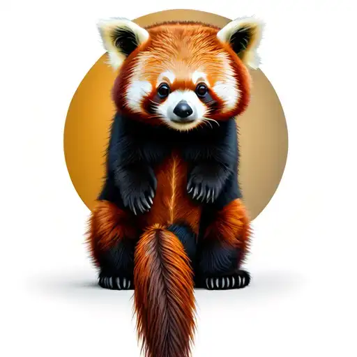 Red Panda Sitting With Bambo Show Tail Wrapped