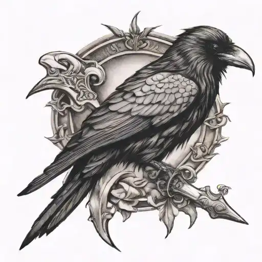 Raven With Sword Stabbing