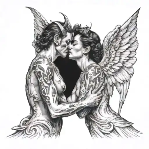 Demon Kissing An Angel Woman