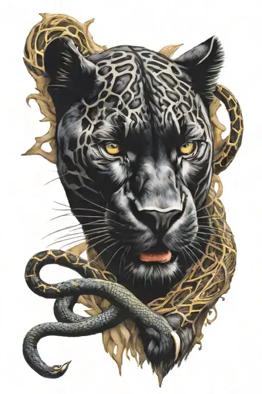 Full Body Black Panther With Colored Eyes Killing A Snake Coming