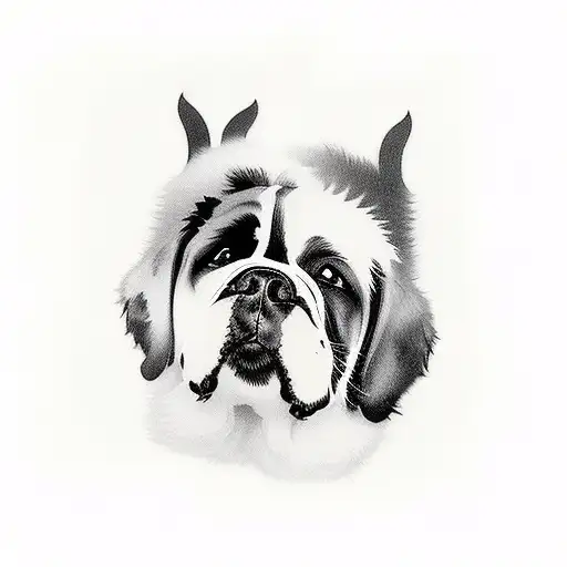 Saint Bernard Dog And Blonde Cat In Color