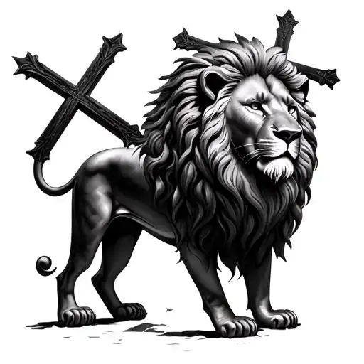 Lion With Three Crosses Under It Black And White