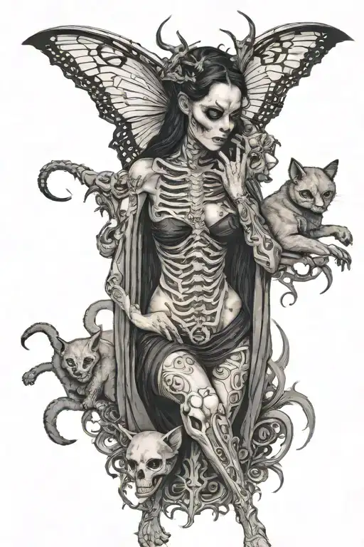 Succubus With A Cat Skeleton With