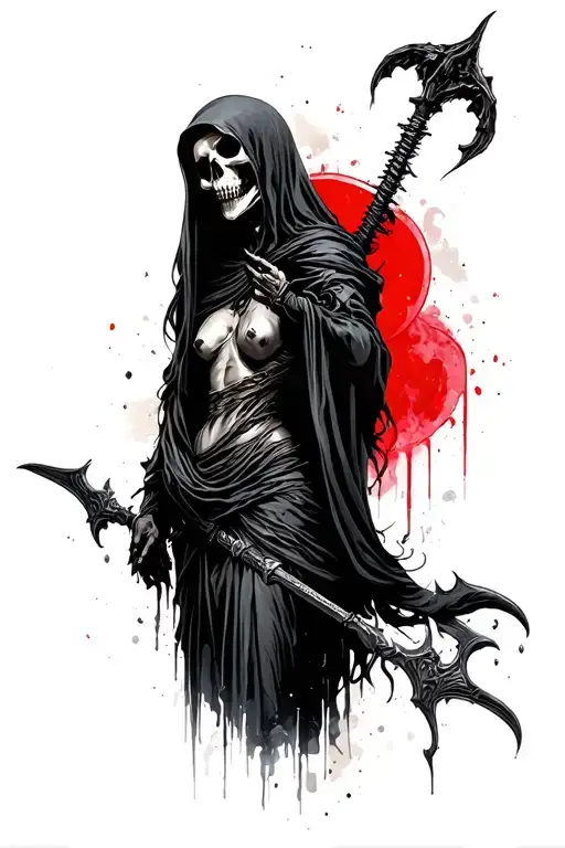 Topless Female Grim Reaper Standing Guard