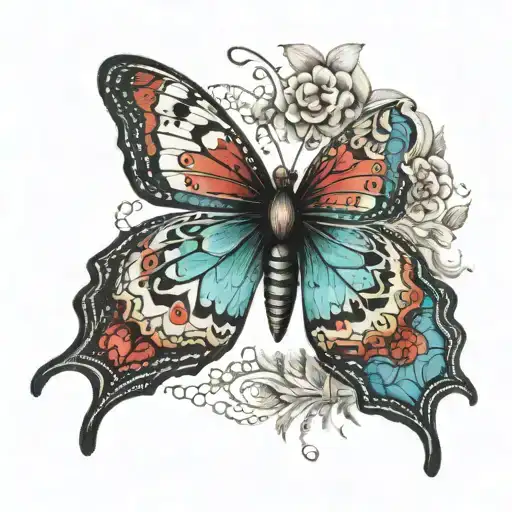 Butterfly With An African Theme Pattern In The Wings With Color