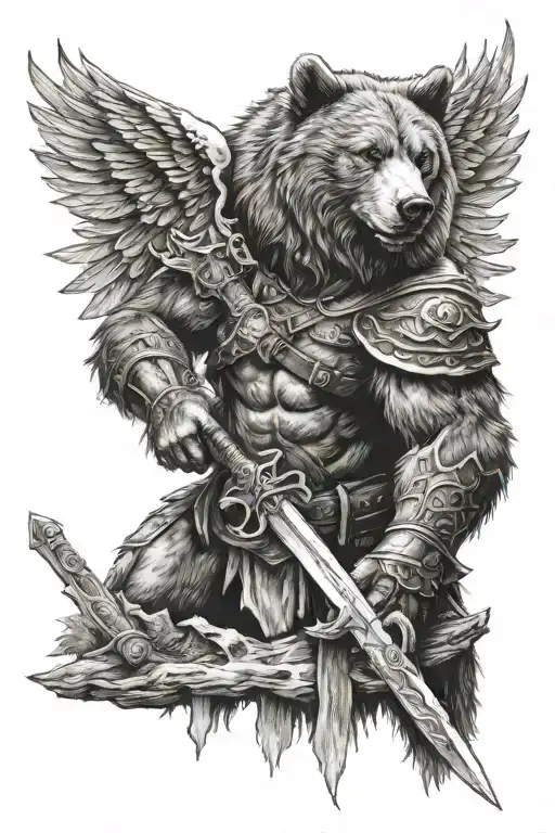Bear Forest Wolf Warrior With Wings And Sword