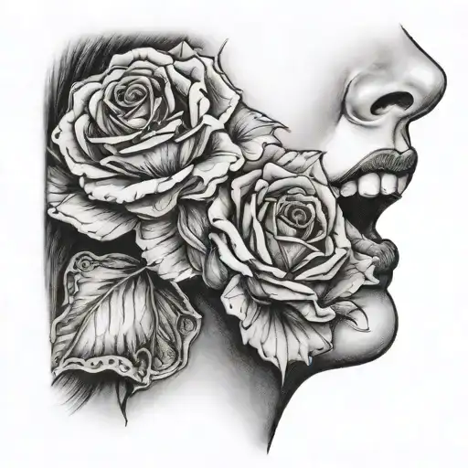 Spanish Woman With A Rose In The Mouth