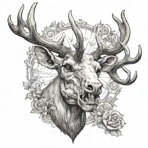 Skull Of A Deer With Big Horns Facing Front