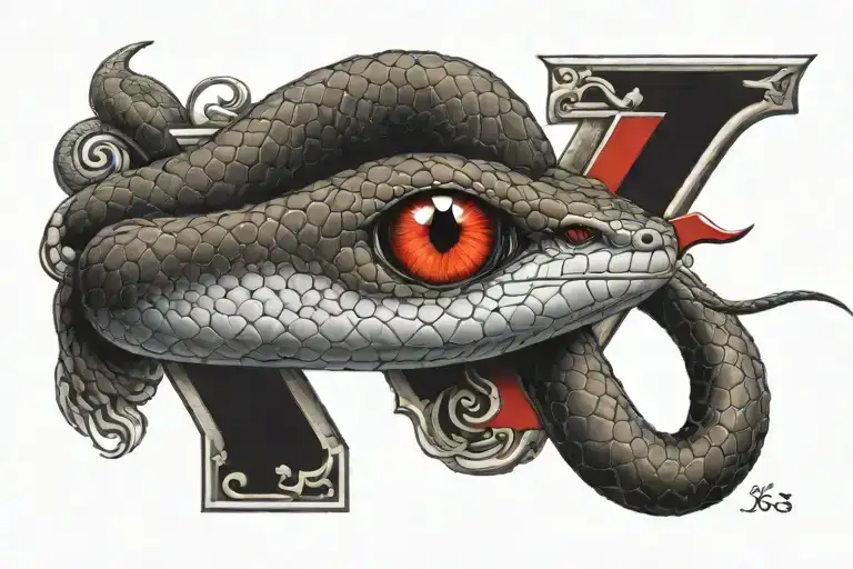 Number 4 And Around It A Thin Snake With Red Eyes Inside The Eyes Of The Letter R S
