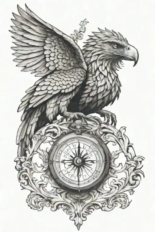 Welsh Draggon And St Marks Griffin Facing Each Other Holding A Compass