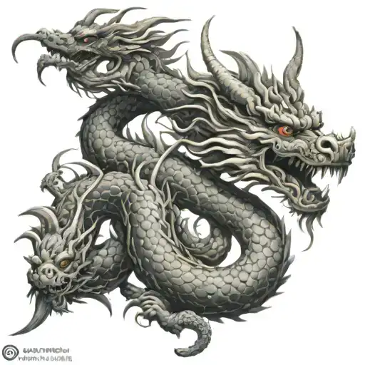 Chinese Dragon Wrapped With Men Standing Next To Each