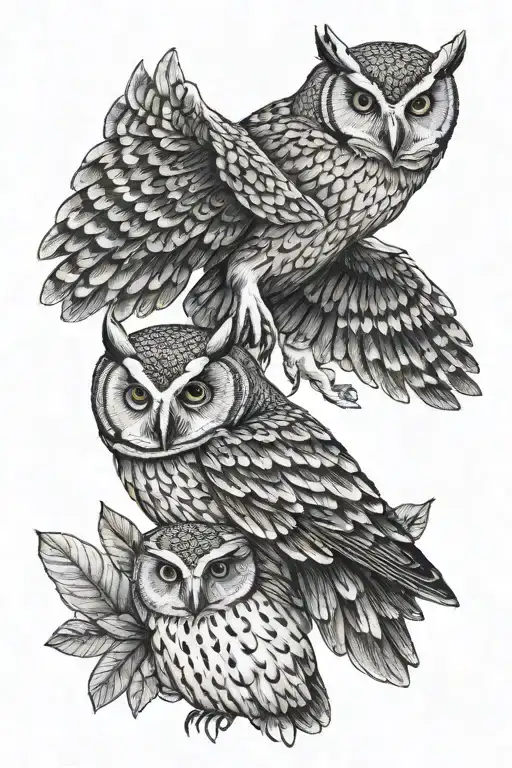 Owls With Moth