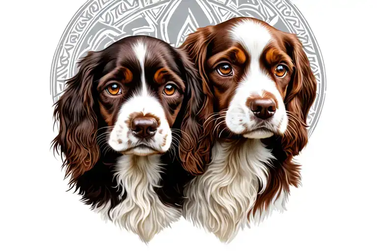 Two Cocker Spaniel Mixed With Nordic Gods And Symbols