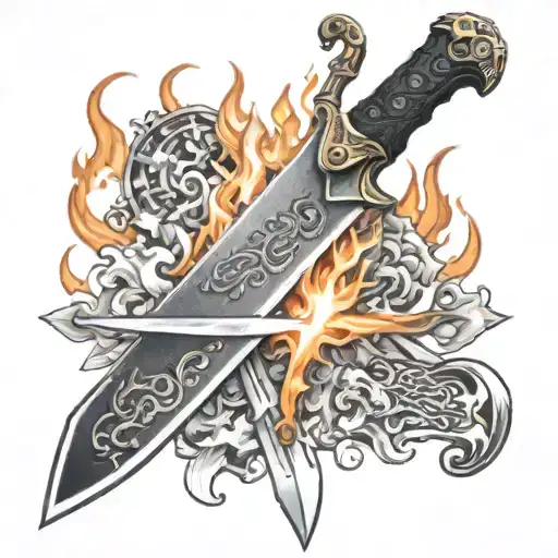 A Chef's Knife Morphing Into A Flaming Sword