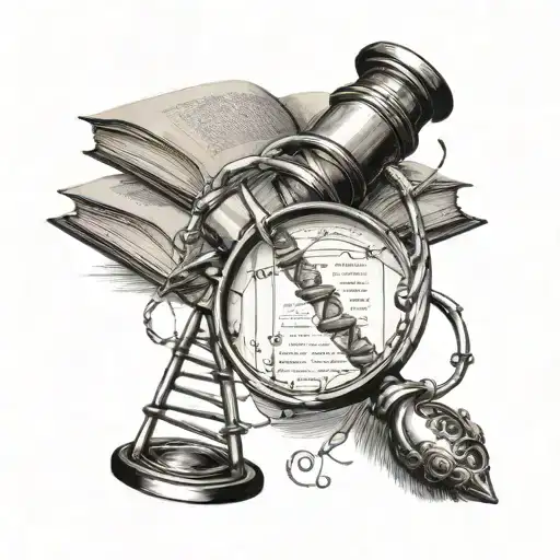 A Dna Double Helix Intertwined With A Magnifying Glass And A Book