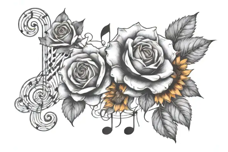 Roses And Sunflowers With Music Notes Floating