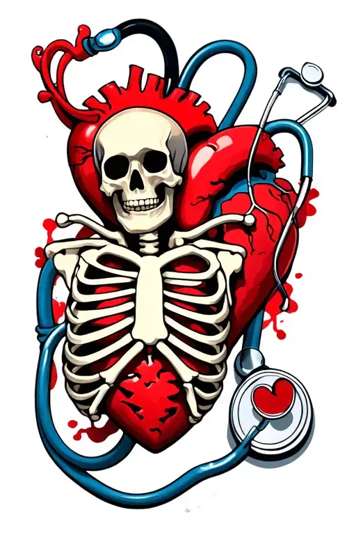 Skeleton And A Heart Surrounded By A Stethoscope