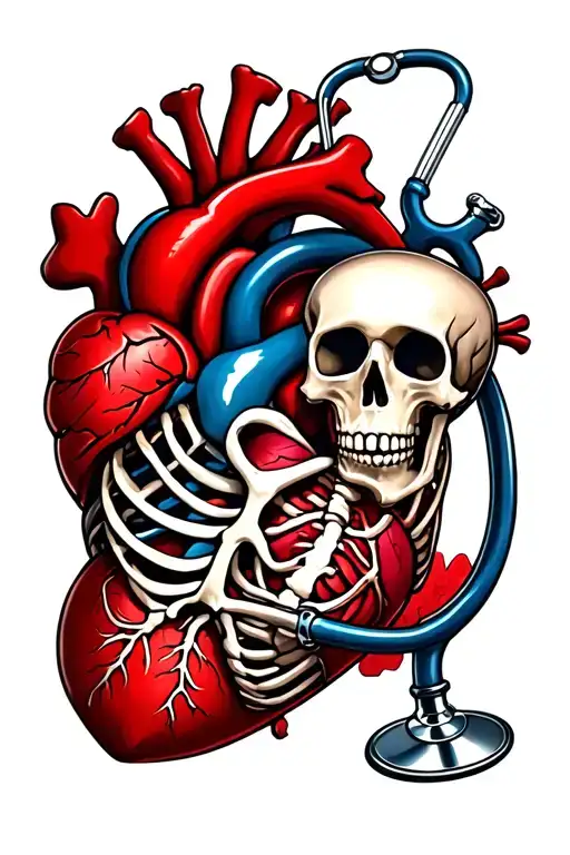 Skeleton Containing A Heart Surrounded By A Stethoscope