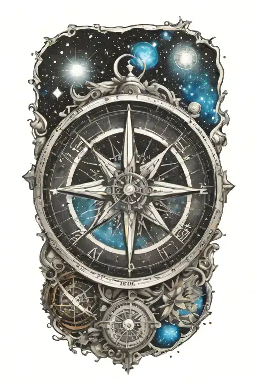 Compass Surrounded By Galaxy Filled With Stars