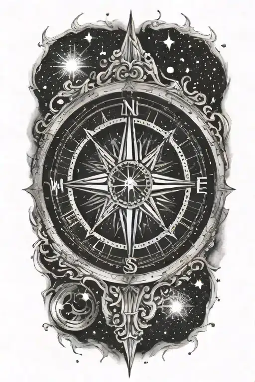 Compass Surrounded By Galaxy Filled With Stars