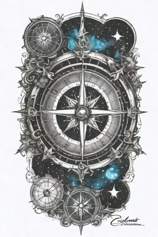 Compass Surrounded By Galaxy Filled With Stars