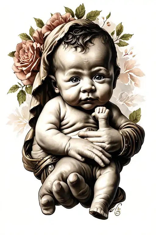 Grandads Hand With Baby Holding A Finger