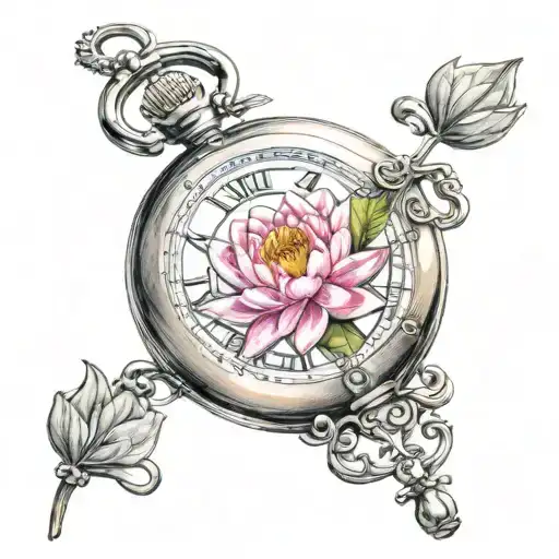 Heart Shaped Pocket Watch With Pink Water Lily Incorporated